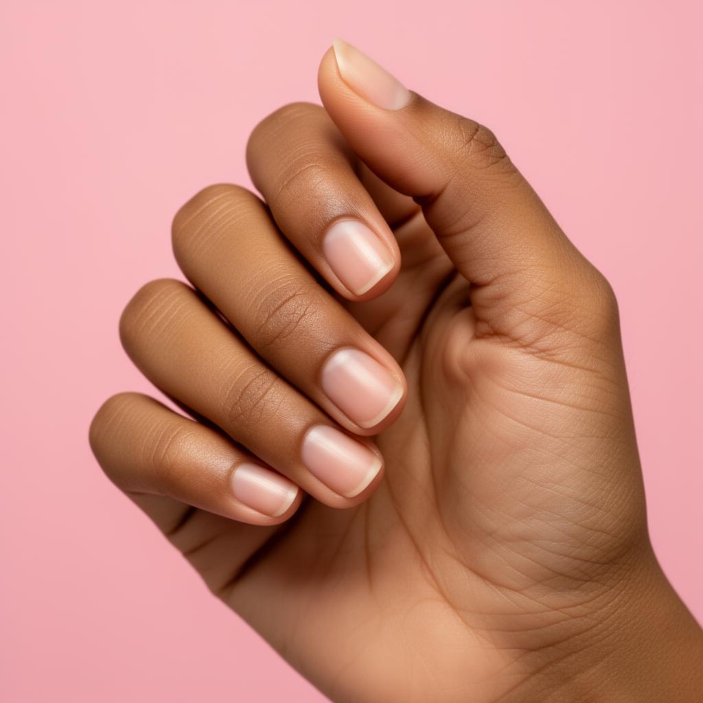 Before: bare natural nails on olive skin