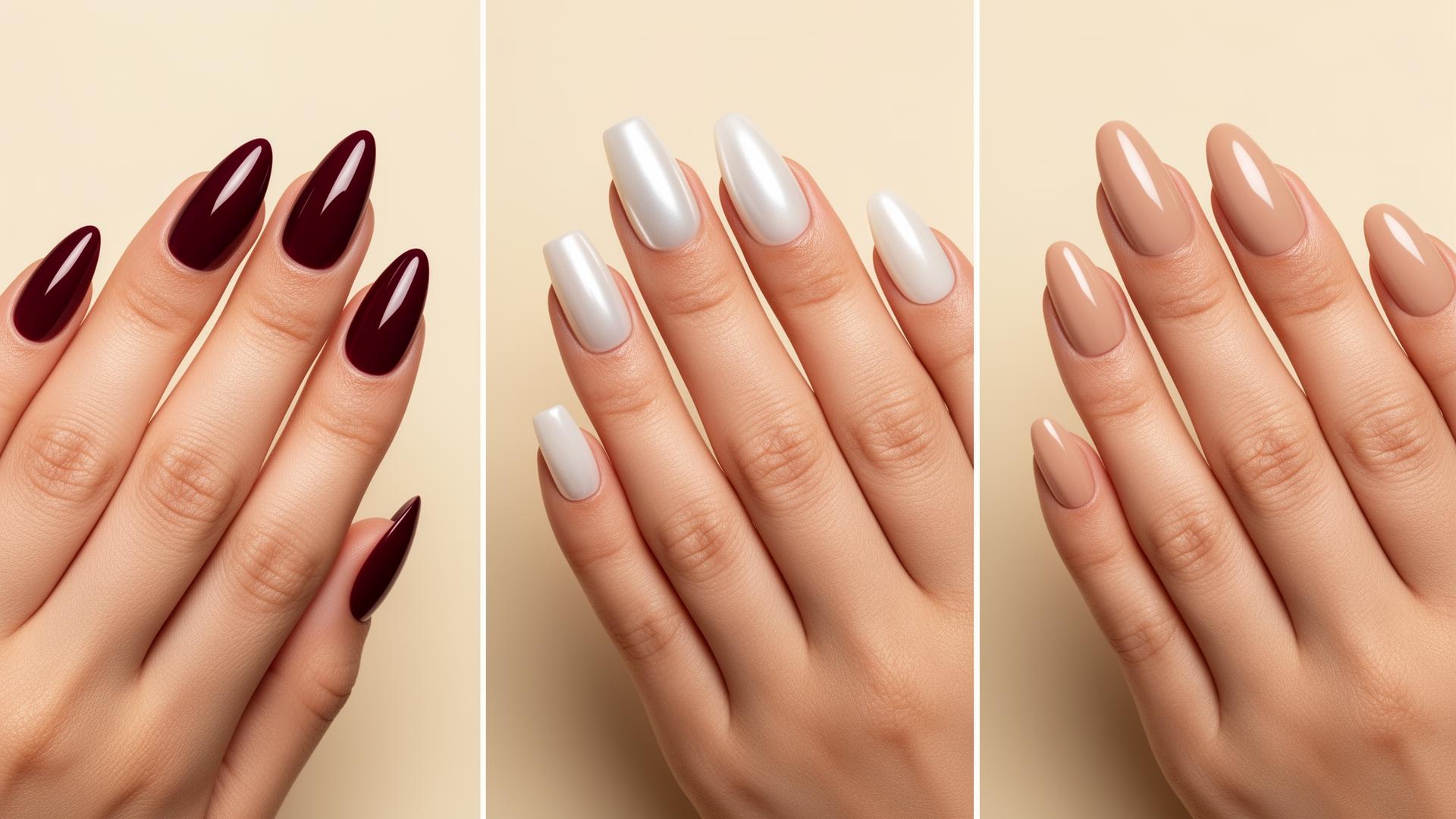 Three nail finishes rendered on a hand